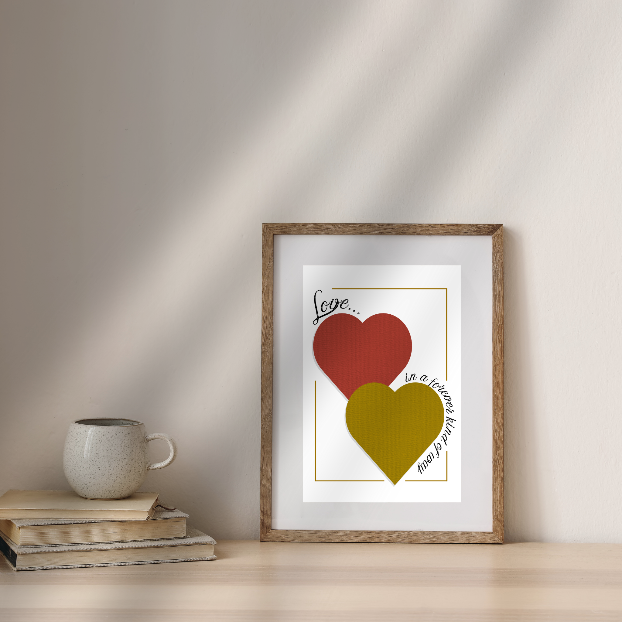 Love forever digital download wall art print in red and gold